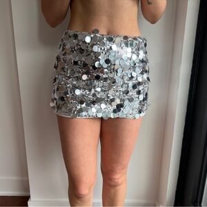 Beginning Boutique Silver Sequin Mini Skirt